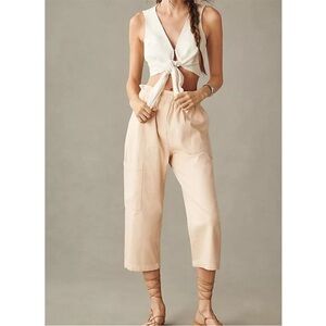 By Anthropologie High Rise Paperbag Cropped Utility Pants Tan Khaki Small F14